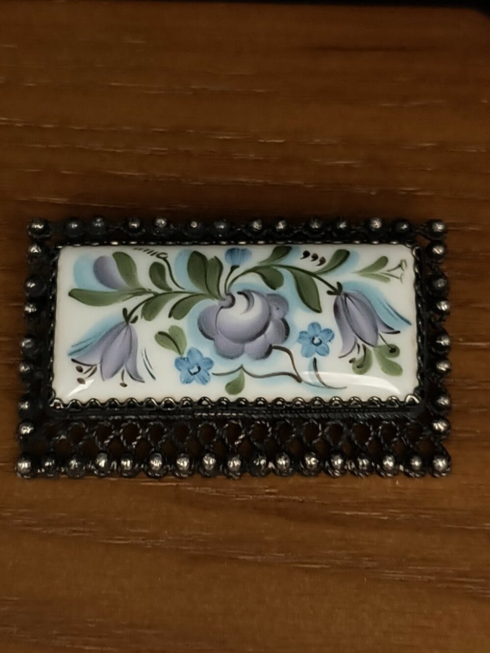 Vintage Russian Hand Painted Porcelain Brooch Pin